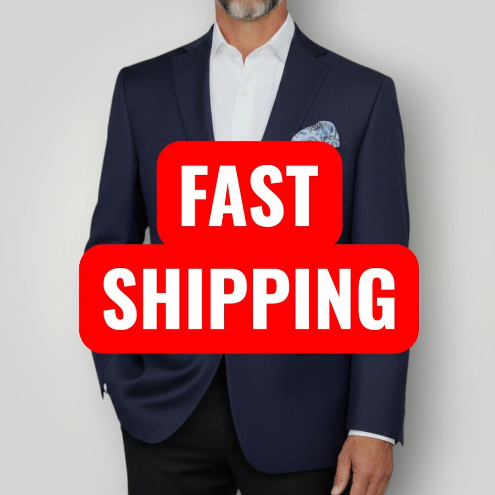 MICHAEL KORS Mens Navy Blazer 46L Sport Coat 2-Button Jacket Stretch Classic